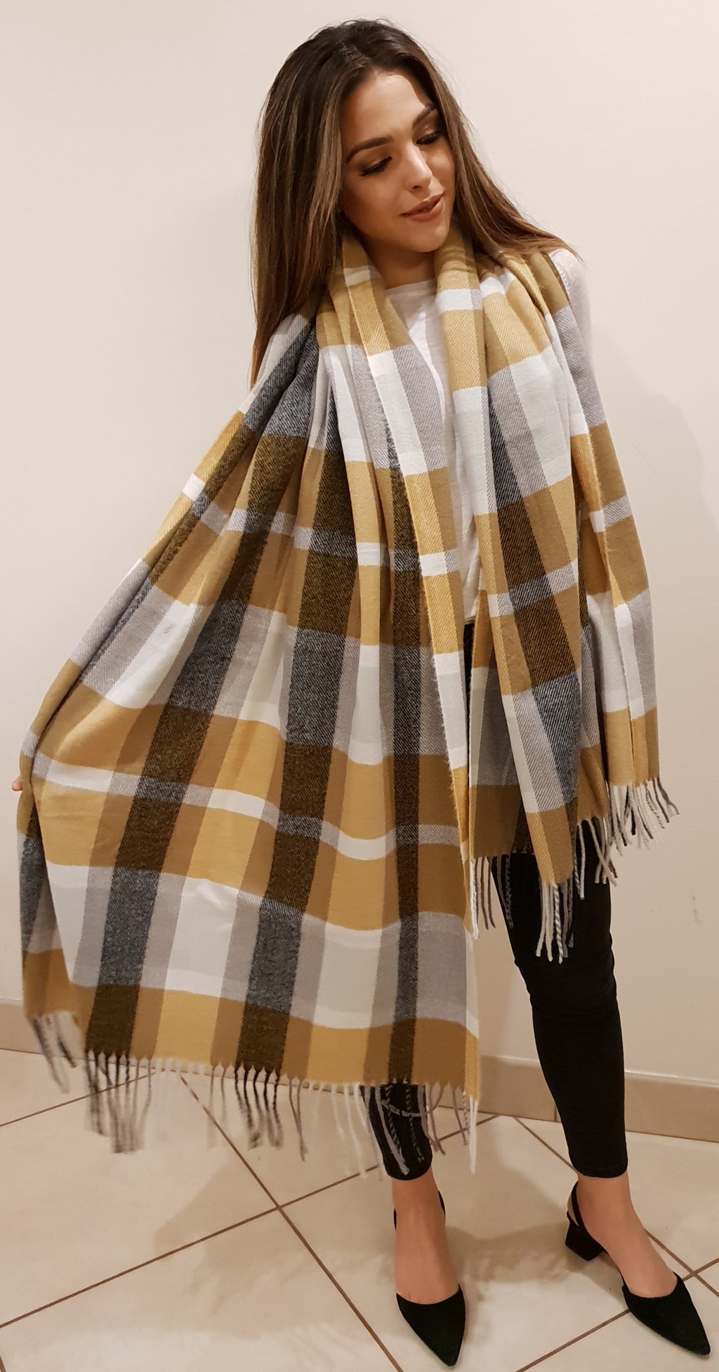 Sciarpone  Frangia a Quadri