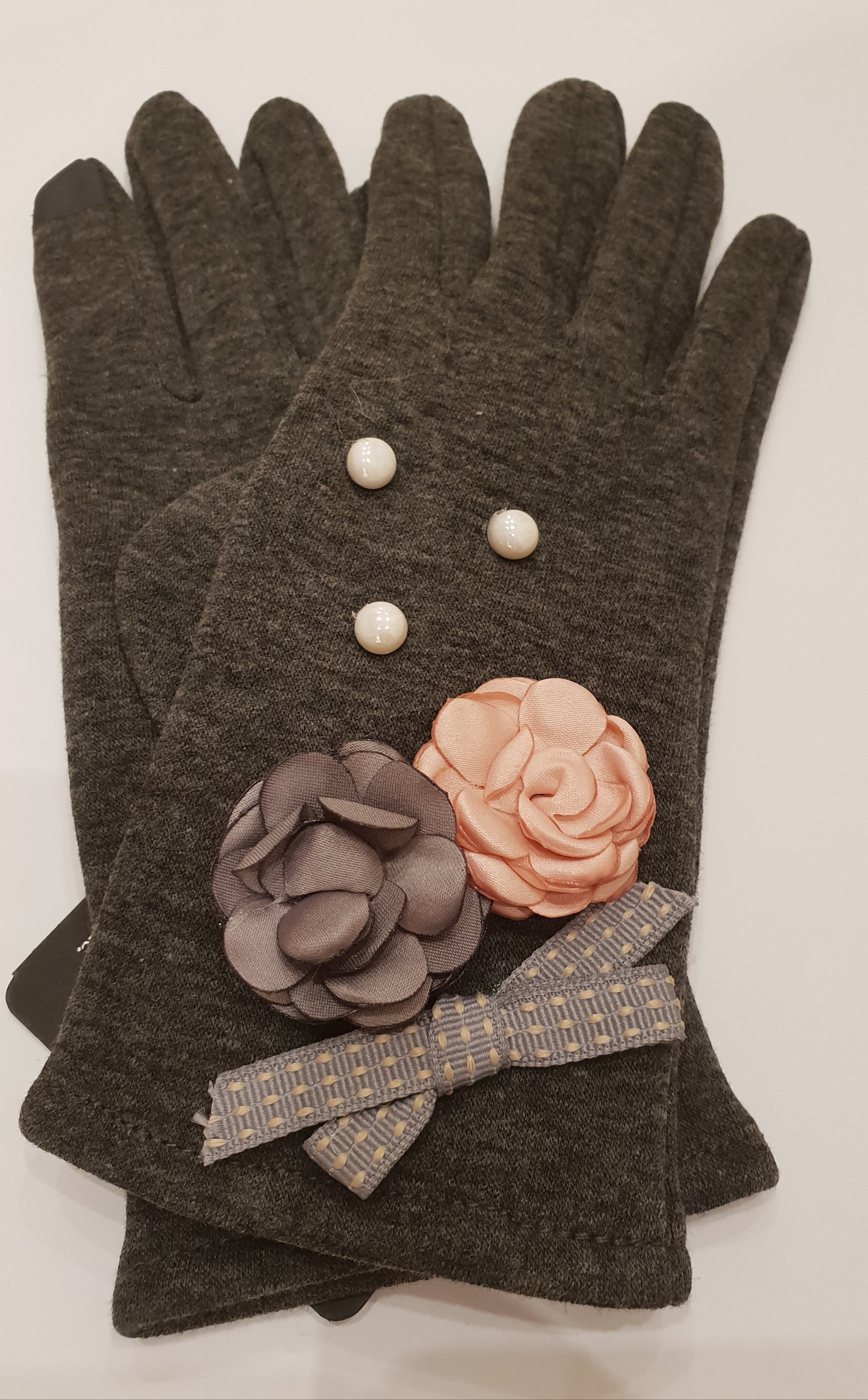 Guanti donna fiori e perline
