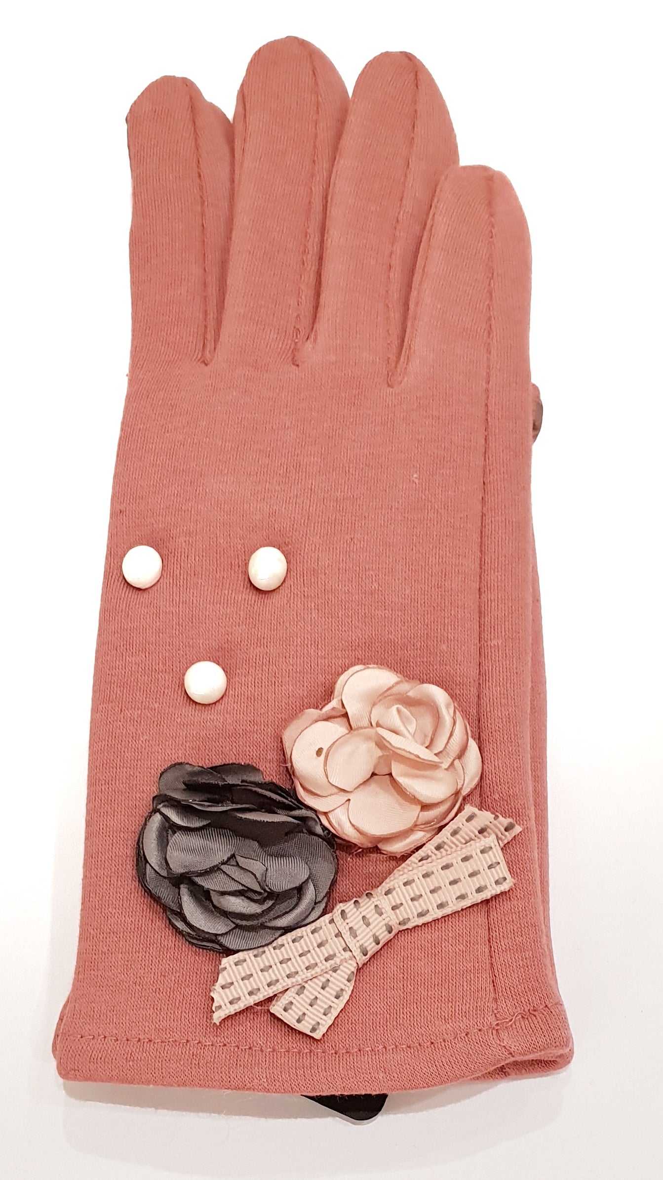 Guanti donna fiori e perline