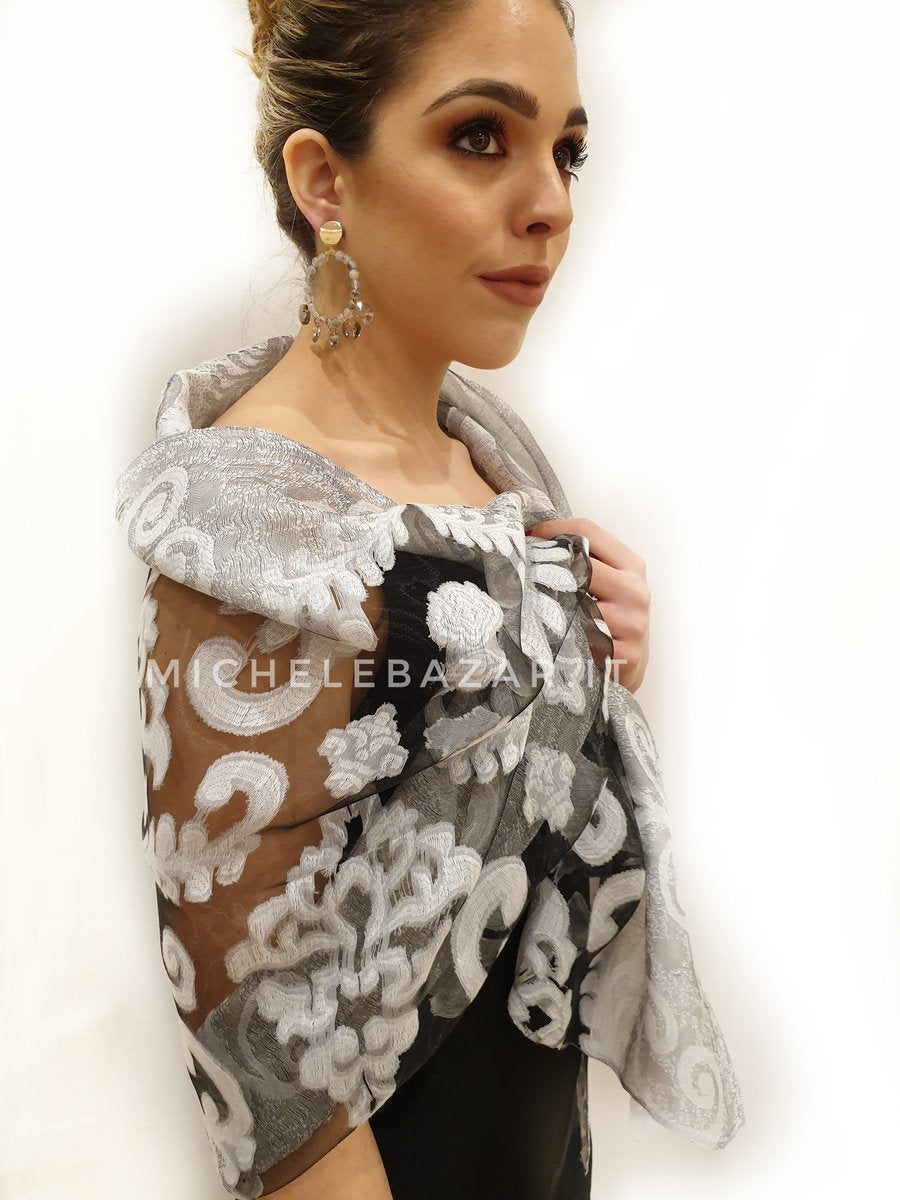 Stola Damascata Argento/nero