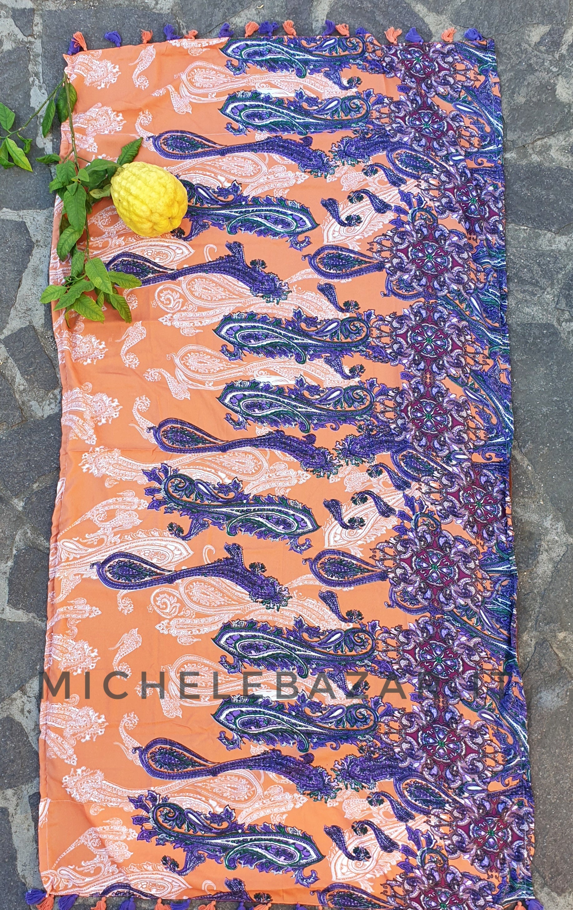 Telo mare in spugna fantasia-Arancio/viola