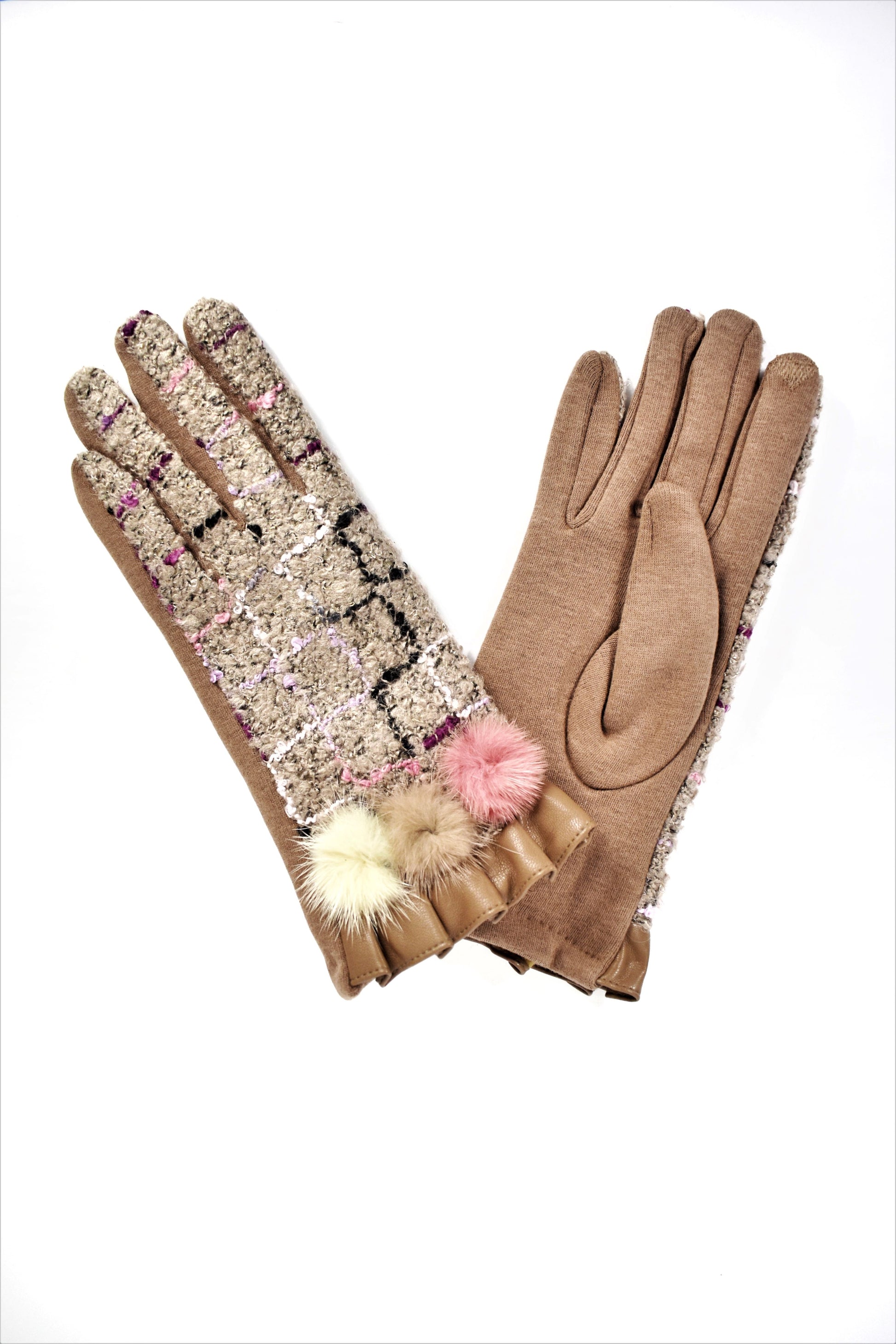 Guanti donna multipompon