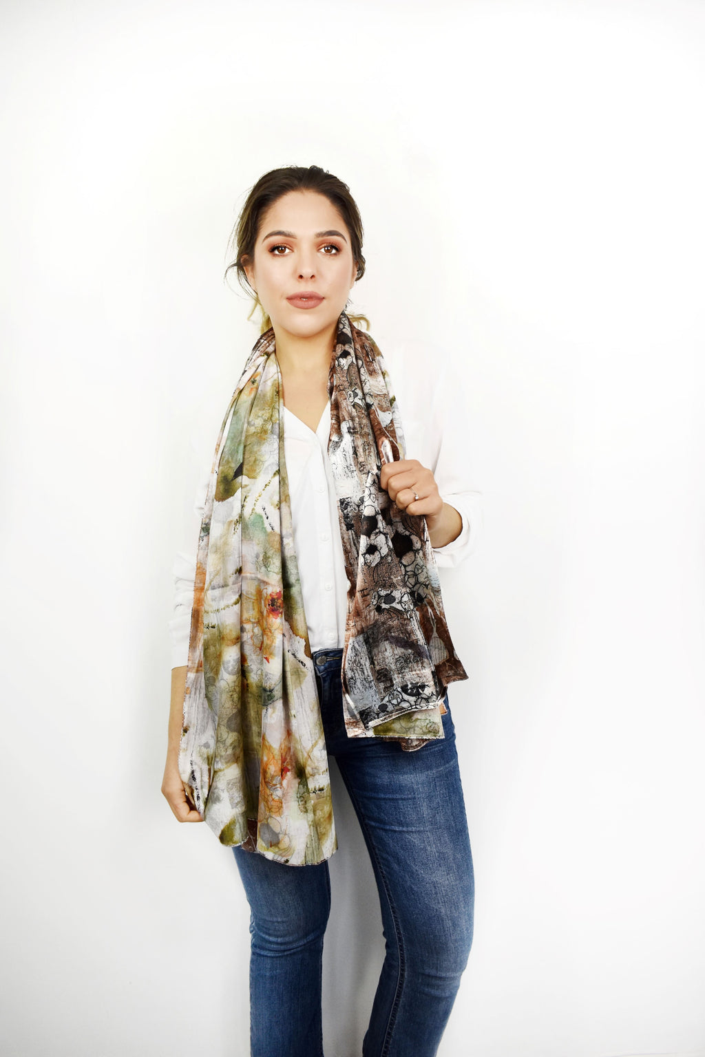 Foulard effetto seta toni marrone