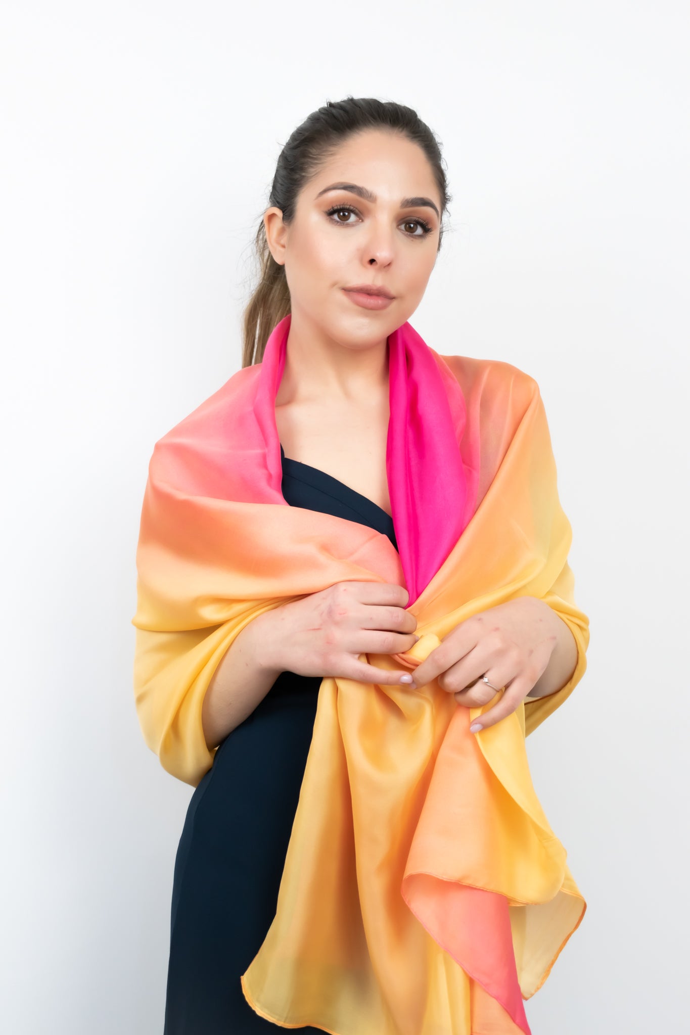 Stola foulard sfumato arancio fucsia