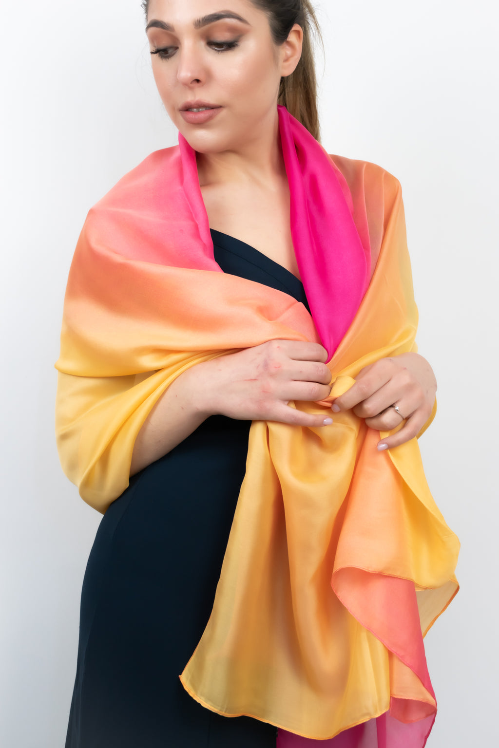 Stola foulard sfumato arancio fucsia