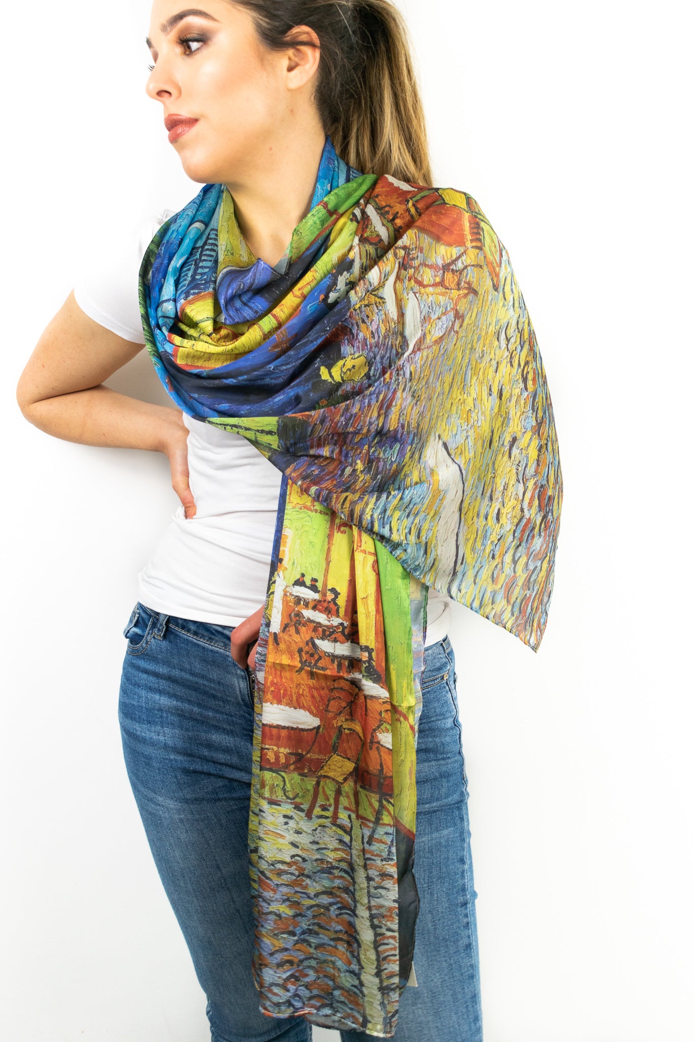 Foulard in seta "Terrazza del caffè la sera"