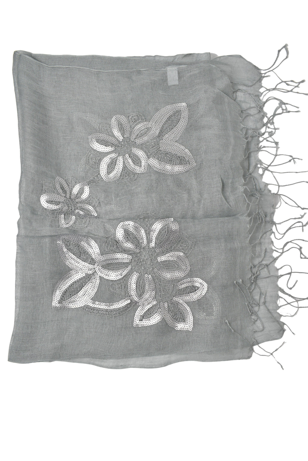 Stola in lino fiori grigio