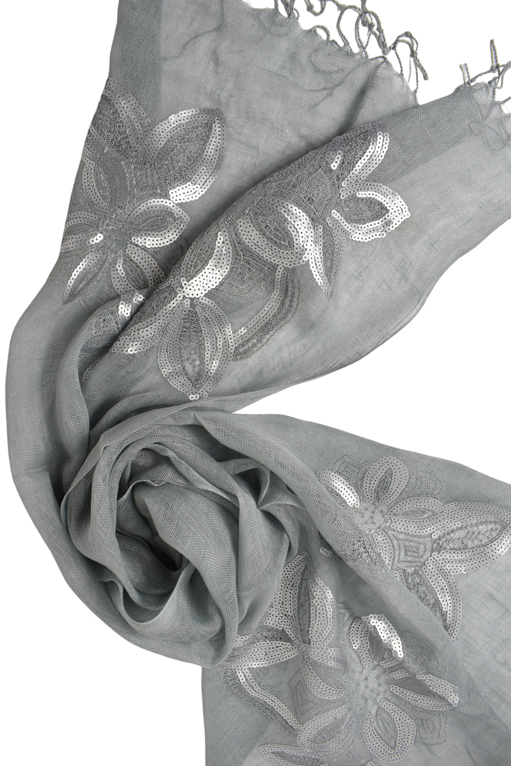 Stola in lino fiori grigio