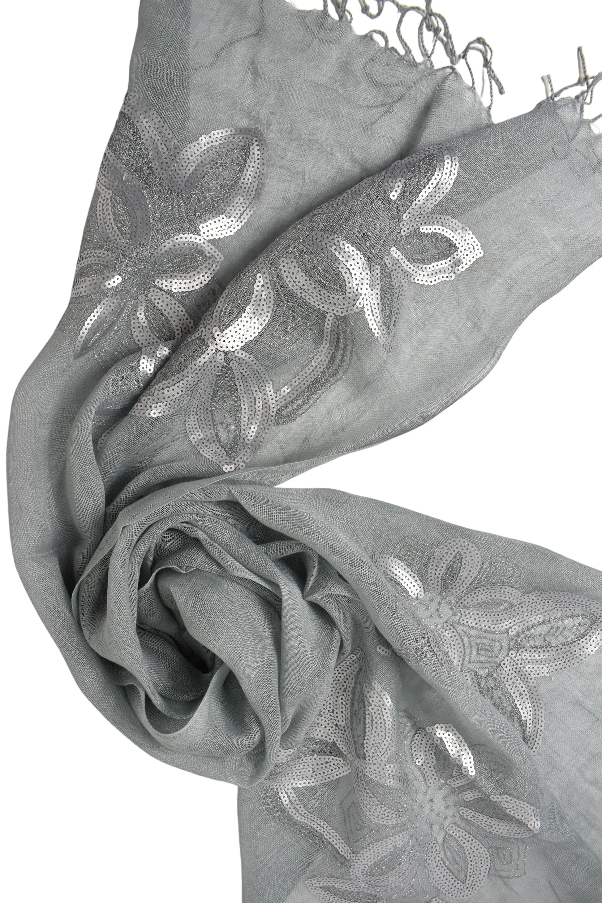 Stola in lino fiori grigio