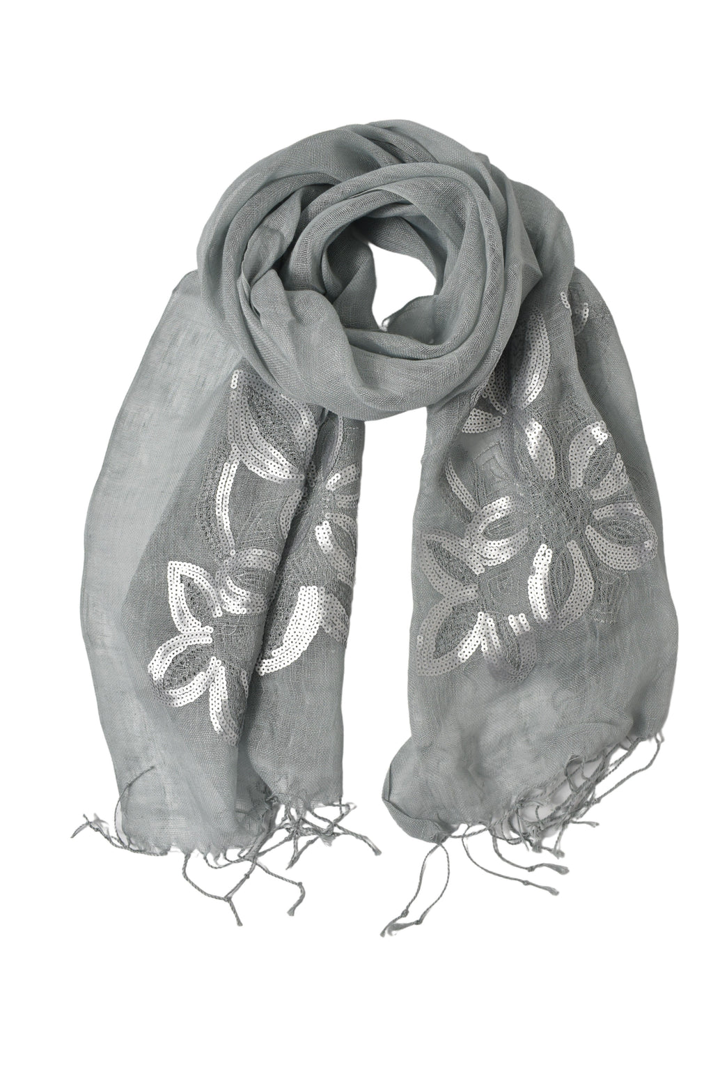 Stola in lino fiori grigio