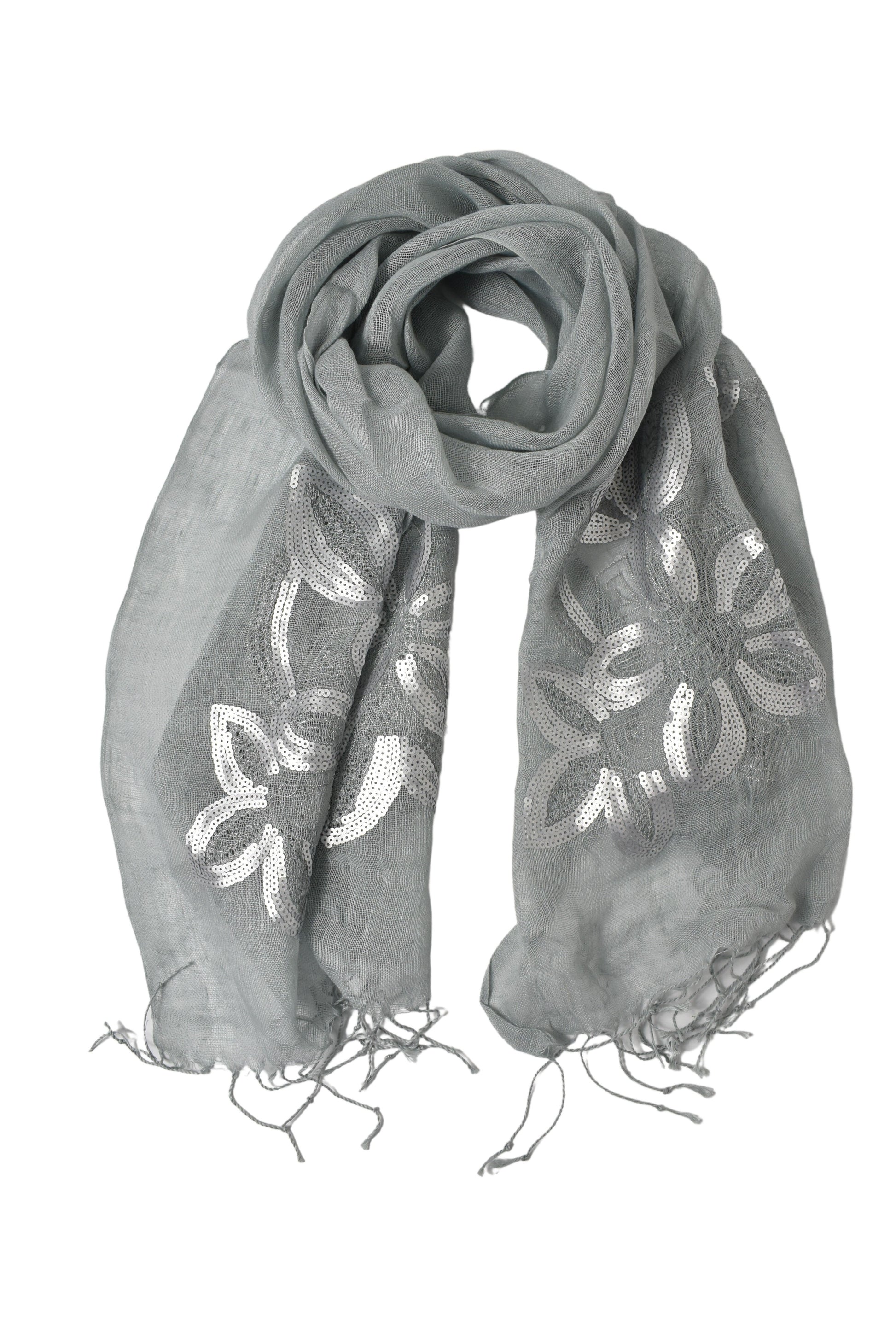 Stola in lino fiori grigio