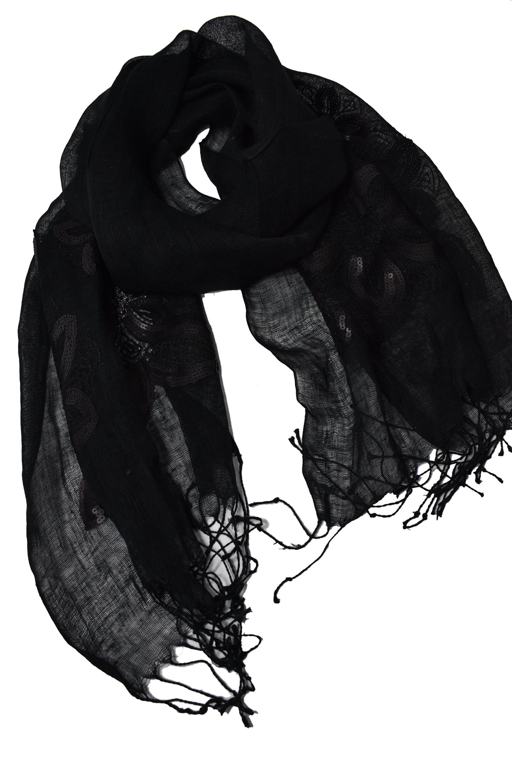 Stola in lino fiori neri