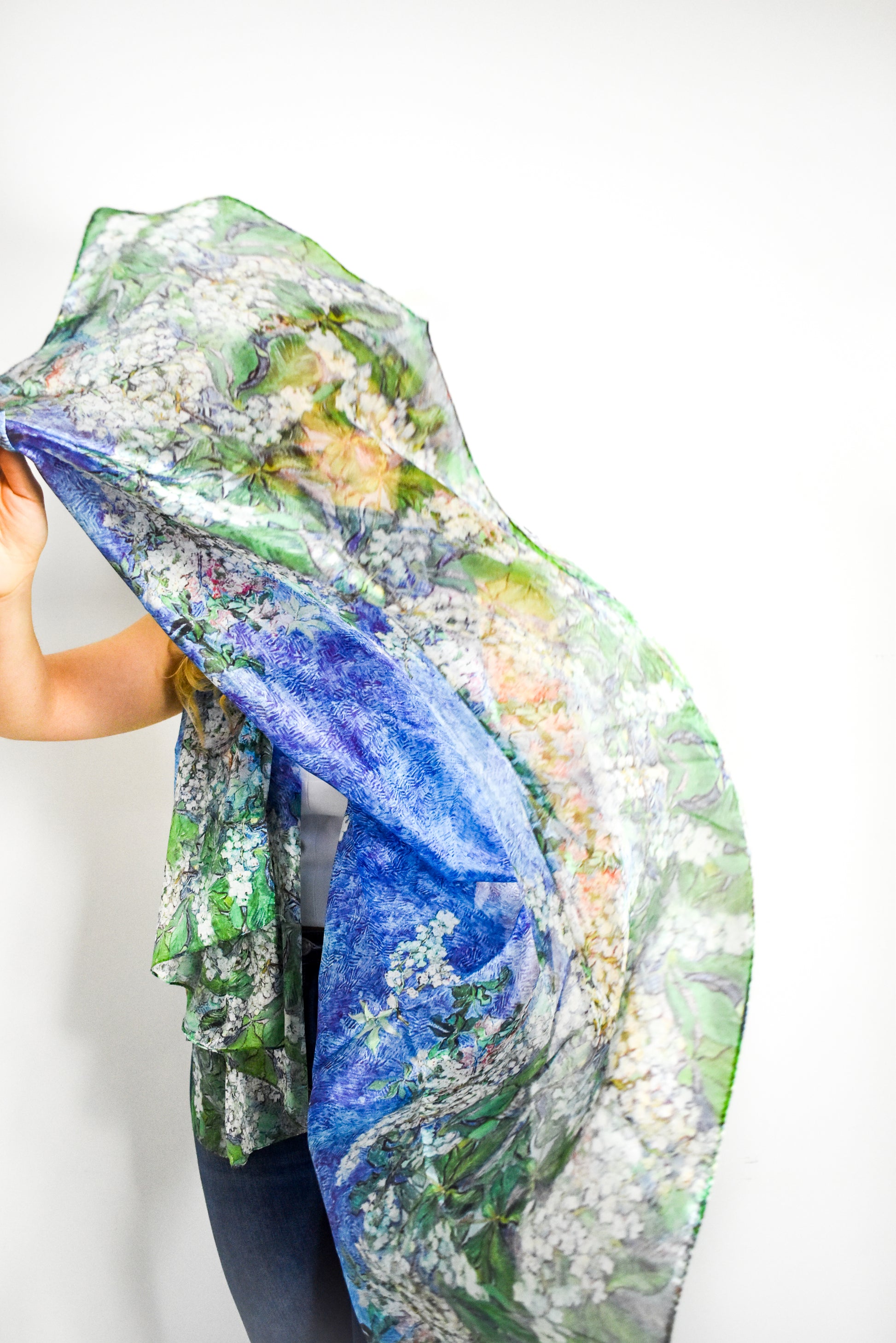 Foulard seta Art flowers bluverde