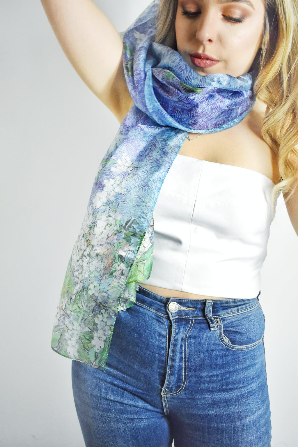 Foulard seta Art flowers bluverde