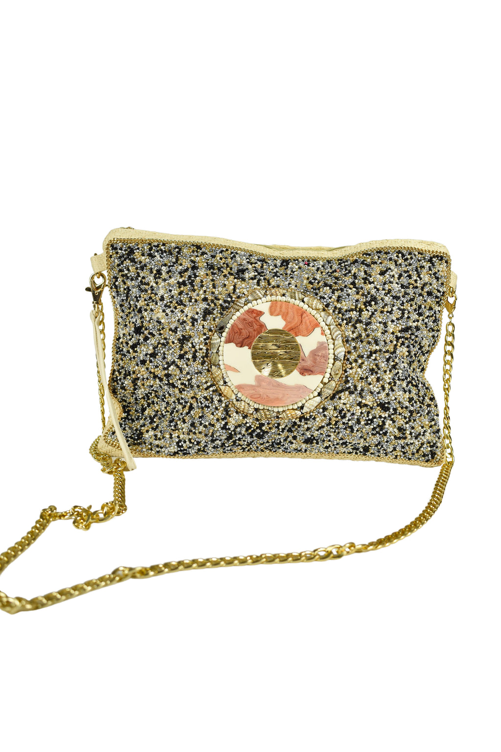 Pochette con tracolla placca nera