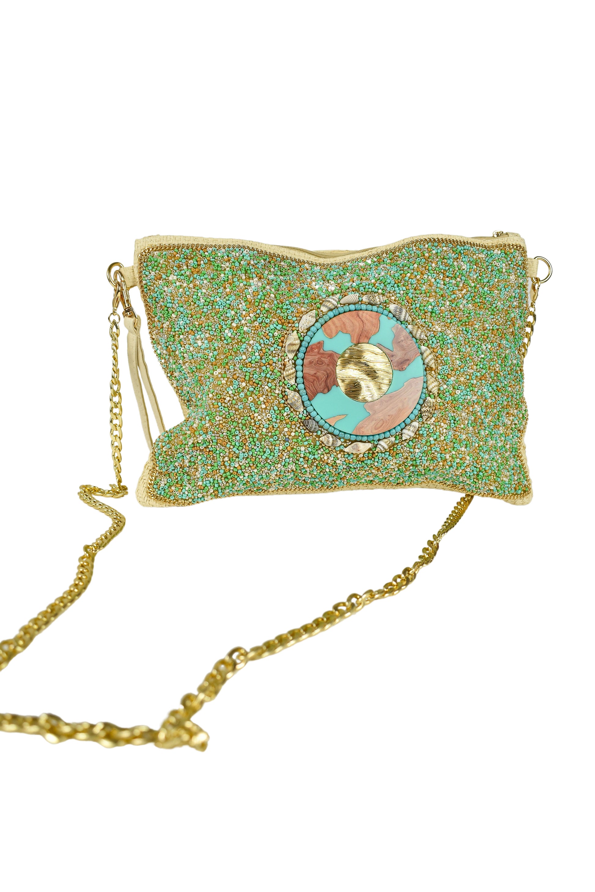 Pochette con tracolla placca Verde