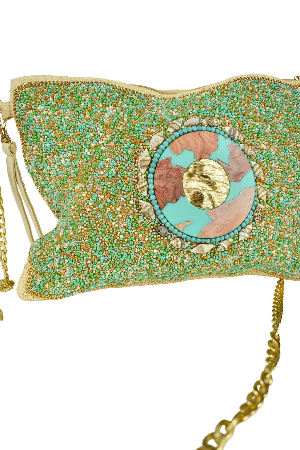 Pochette con tracolla placca Verde