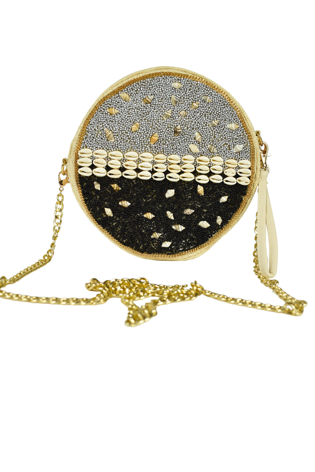 Pochette tonda conchiglie nera