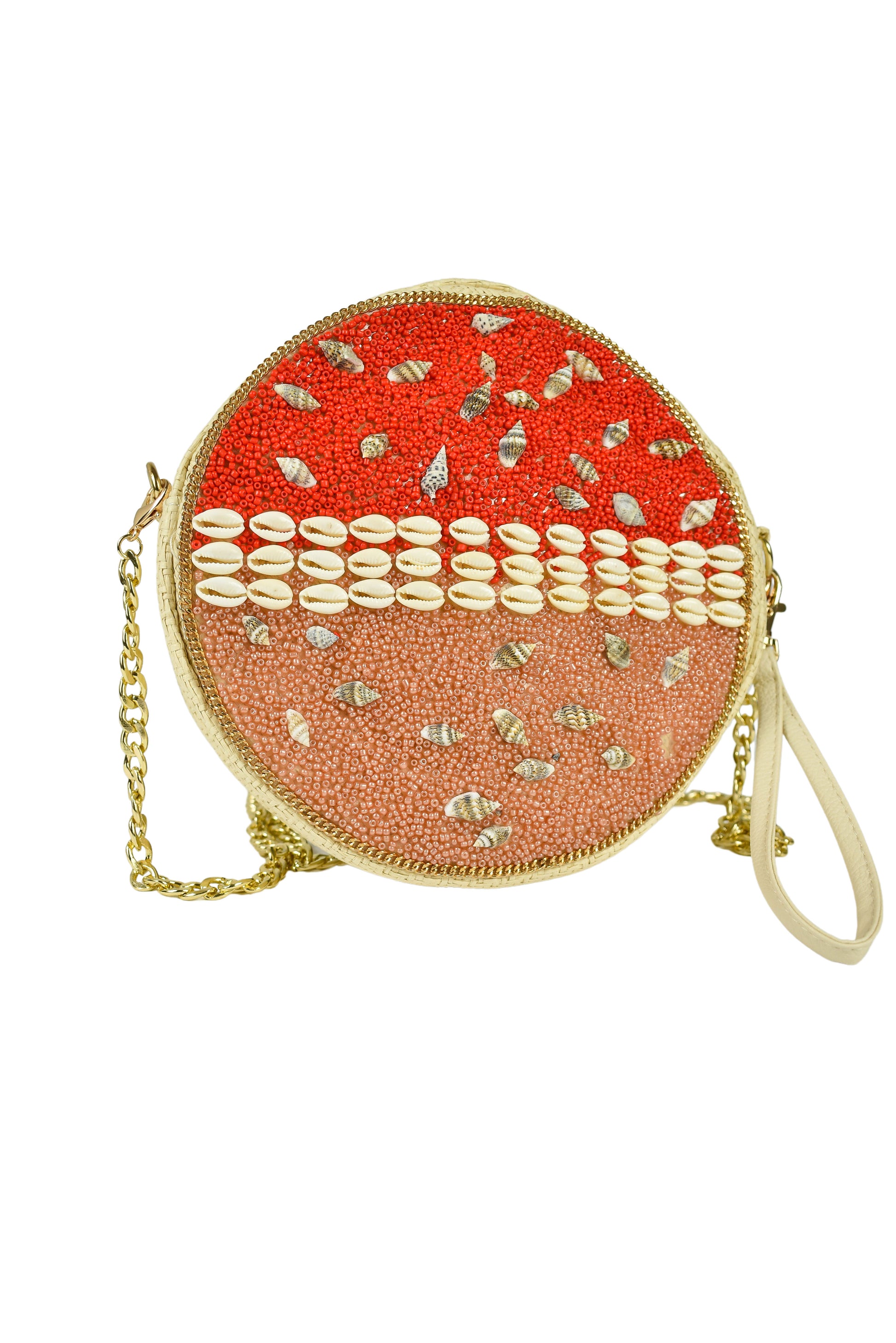 Pochette tonda conchiglie rossa