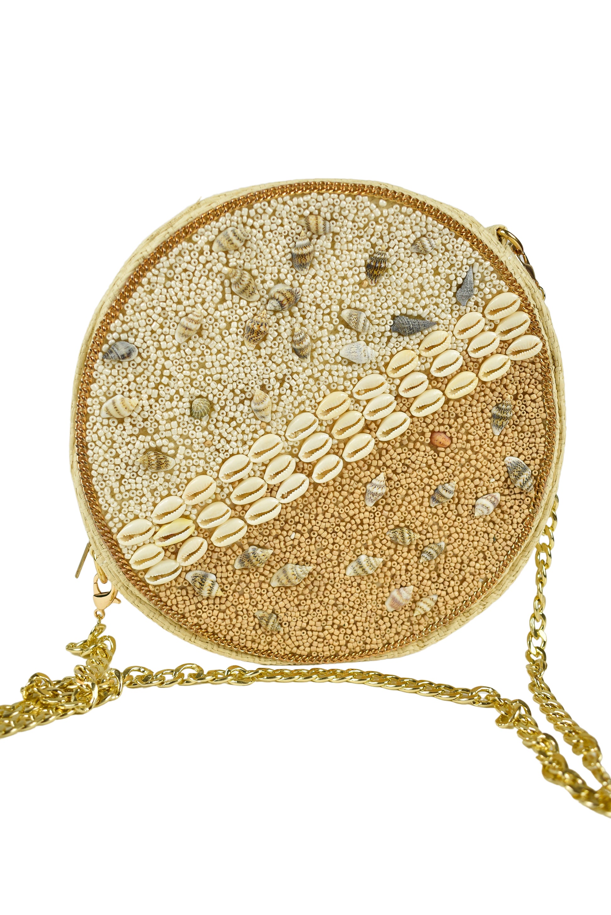 Pochette tonda con conchiglie beige