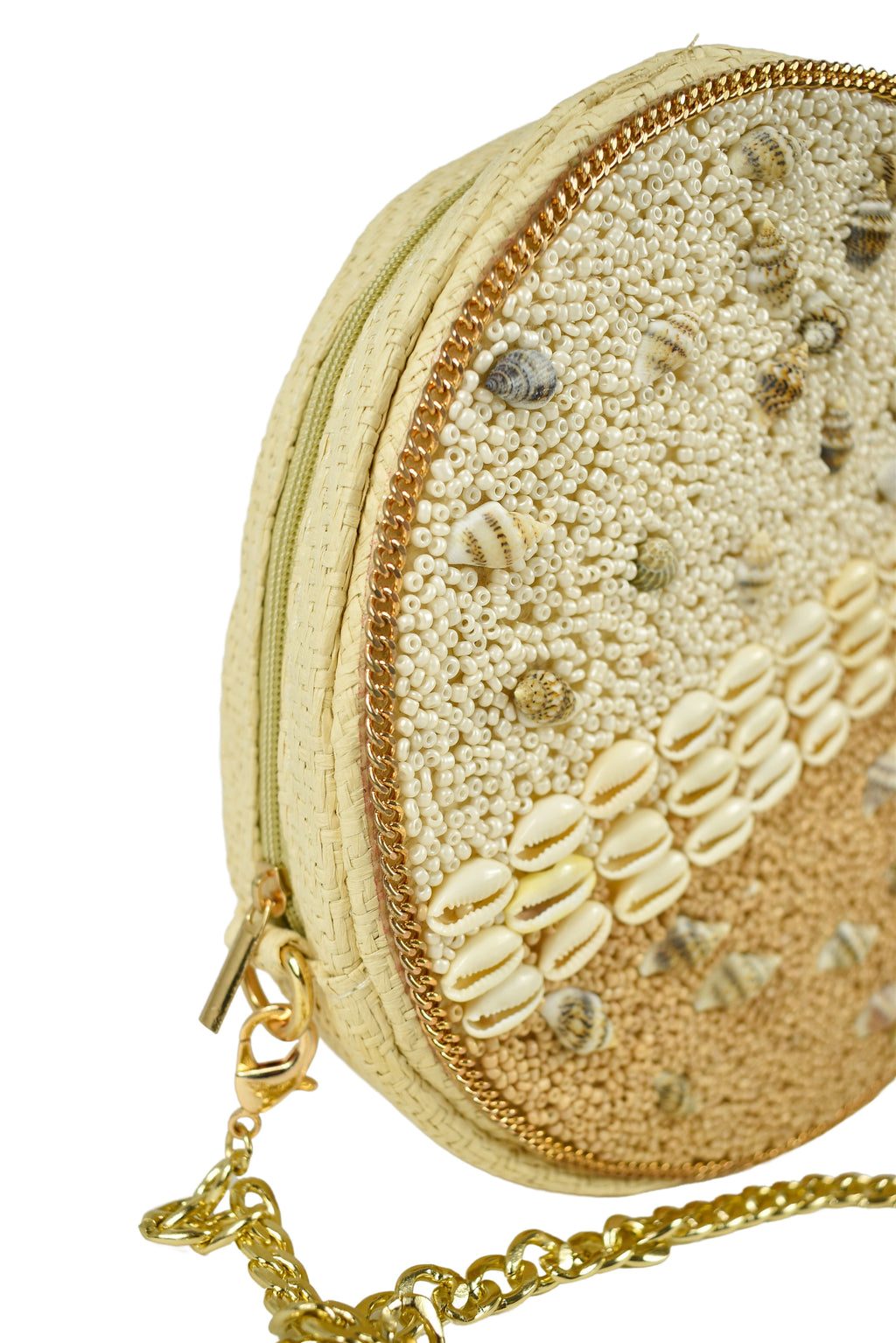 Pochette tonda con conchiglie beige