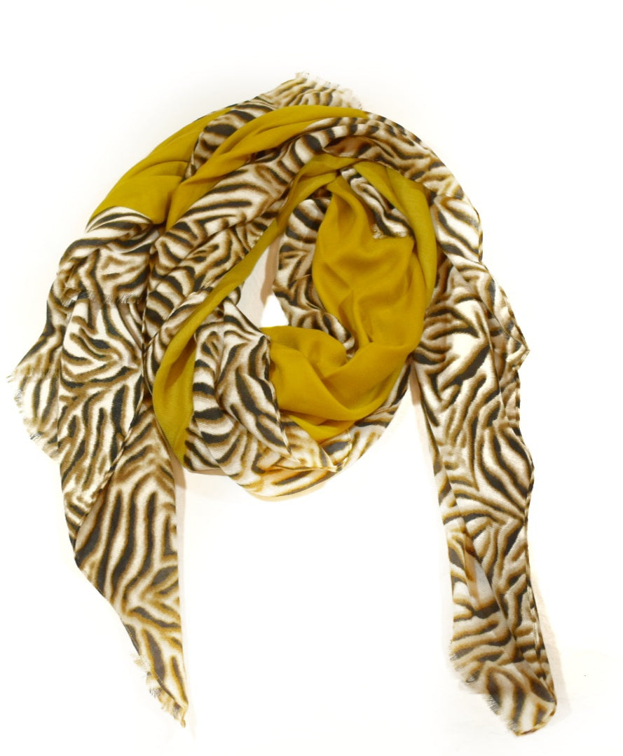 foulard anni 70 con bordo animalier senape