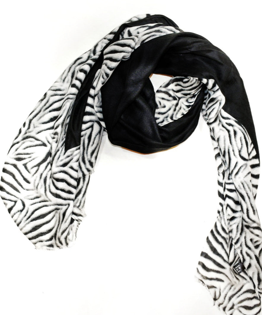 foulard anni 70 con bordo animalier zebrato nero