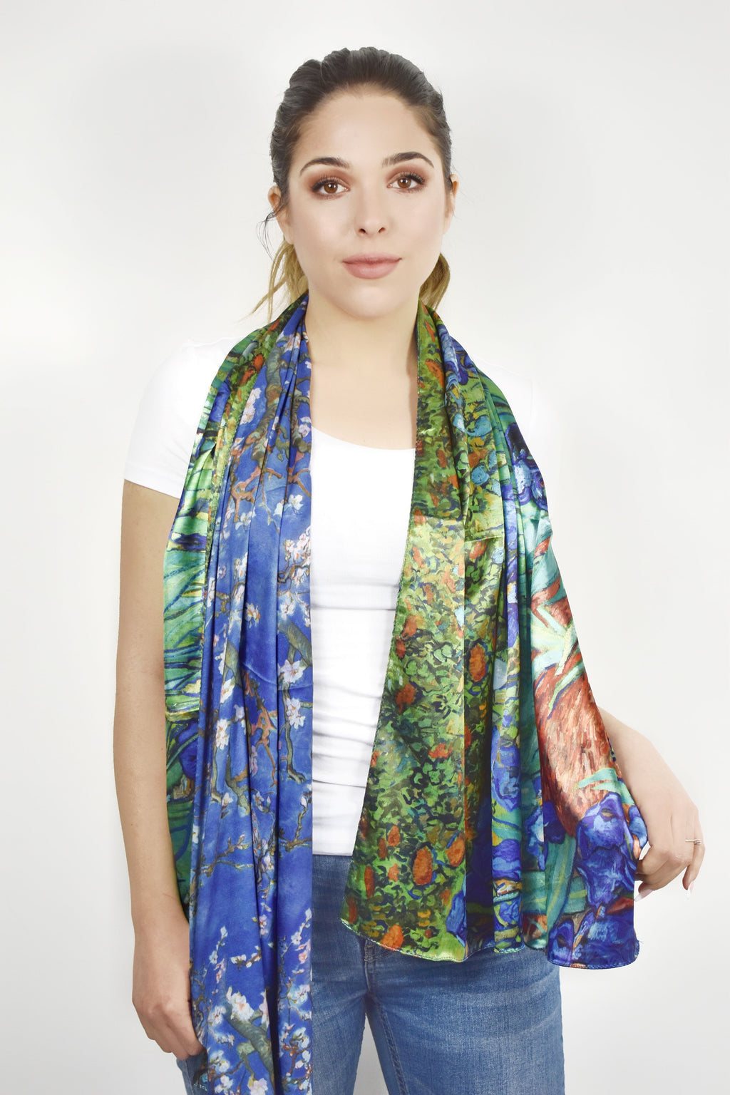 Foulard "Iris e ramo di mandorlo fiorito"
