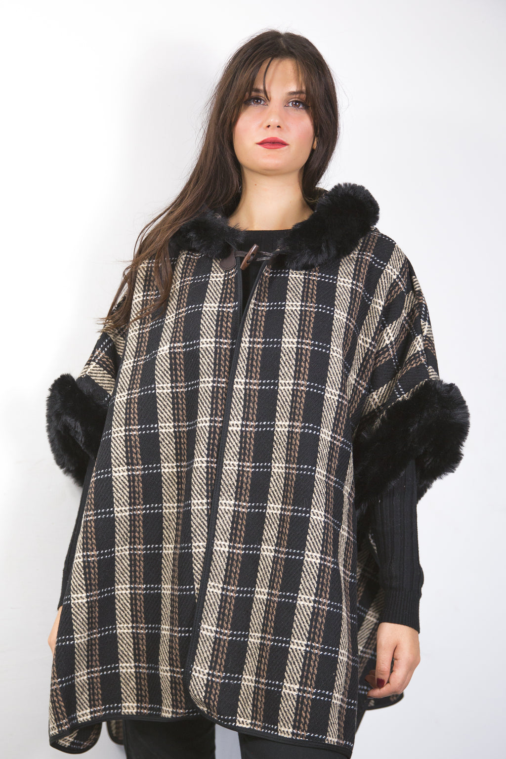 Mantella quadri con cappuccio