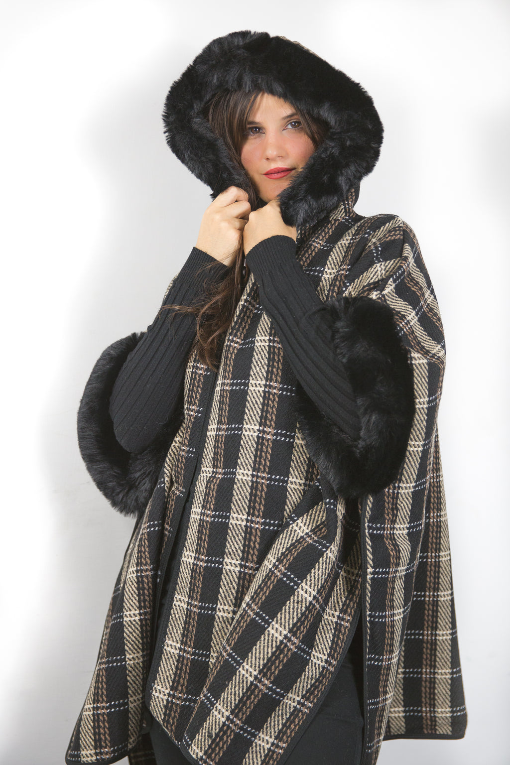 Mantella quadri con cappuccio