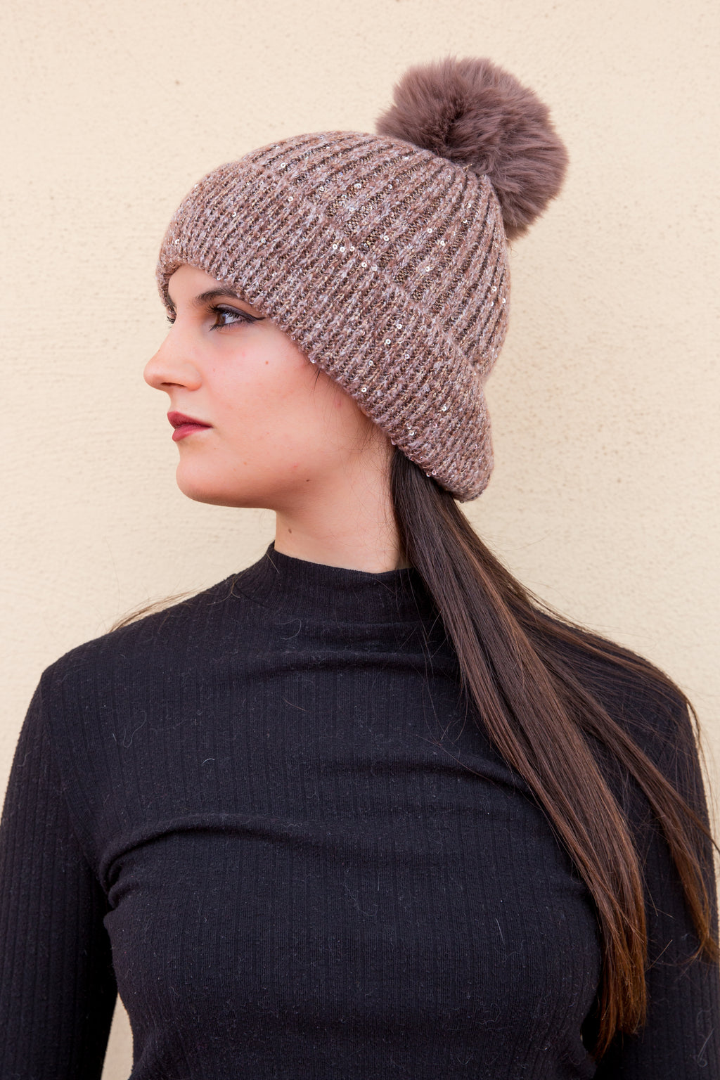 Cappello pompon paillettes